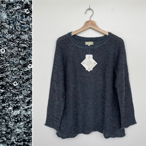 SIGRID OLSEN Studio Sequin Sweater Blend Wool Relaxed Long Sleeves Stretch Blue - Picture 4 of 13